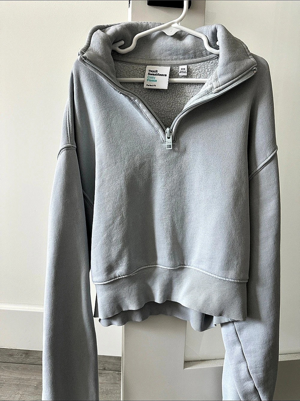 TNA Cozy Sweatfleece Perfect 1/2 Zip Light Blue 2XS- cropped
